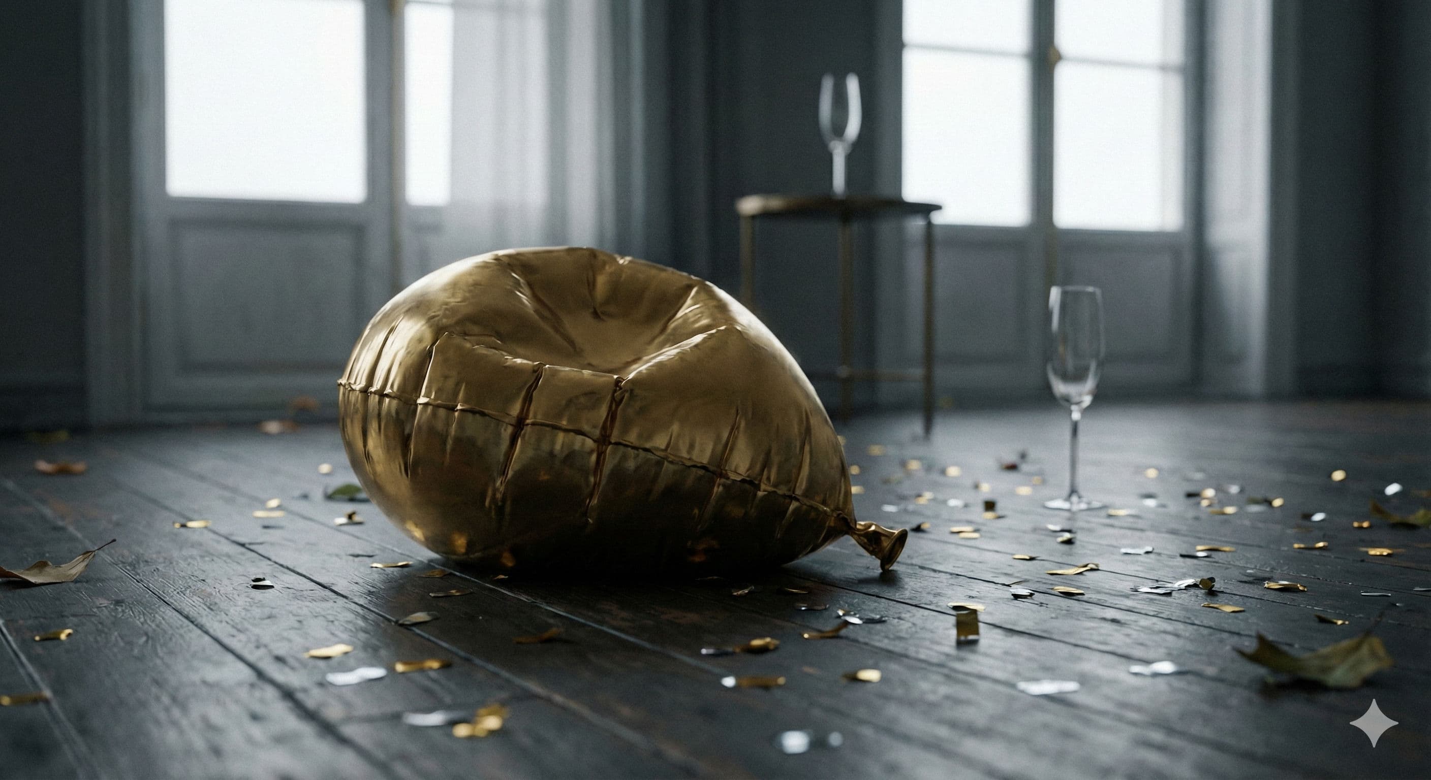 Gold balloon among confetti representing celebration and farewell